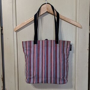 Eddie Bauer Patriotic red white and blue striped canvas small tote purse bag